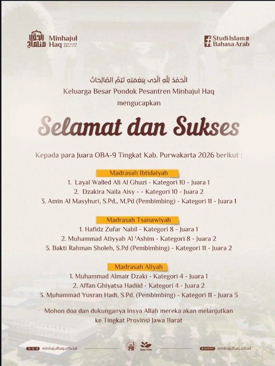 Minhajul Haq sukses memborong gelar juara dalam ajang bergengsi Olimpiade Bahasa Arab (OBA) ke-9