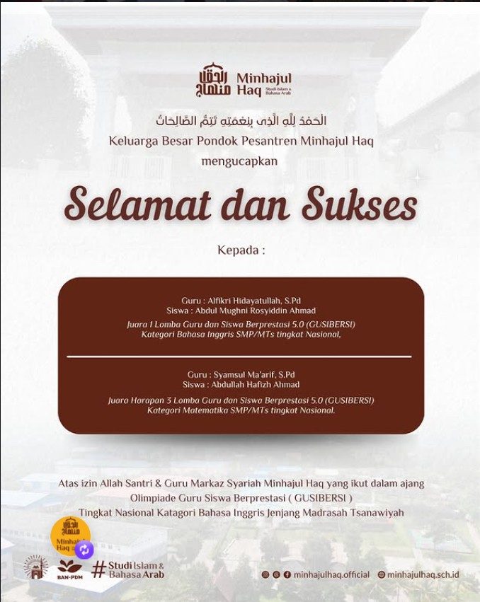 Juara 1 kategori Bahasa Inggris jenjang SMP/MTs Juara 1 kategori Bahasa Inggris jenjang SMP/MTs
