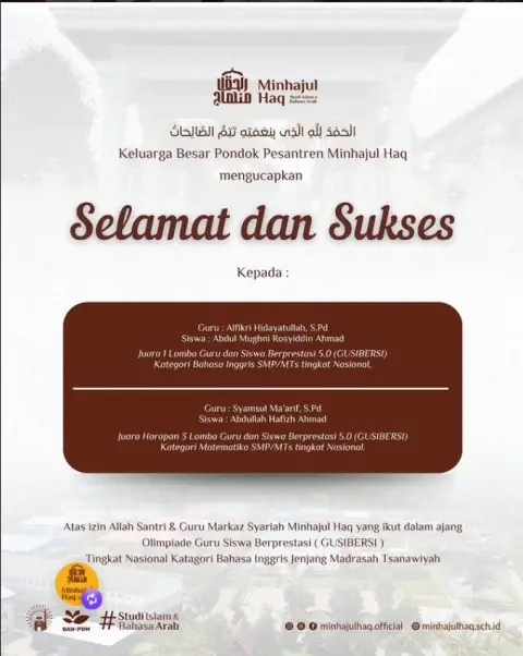 Juara 1 kategori Bahasa Inggris jenjang SMP/MTs Juara 1 kategori Bahasa Inggris jenjang SMP/MTs