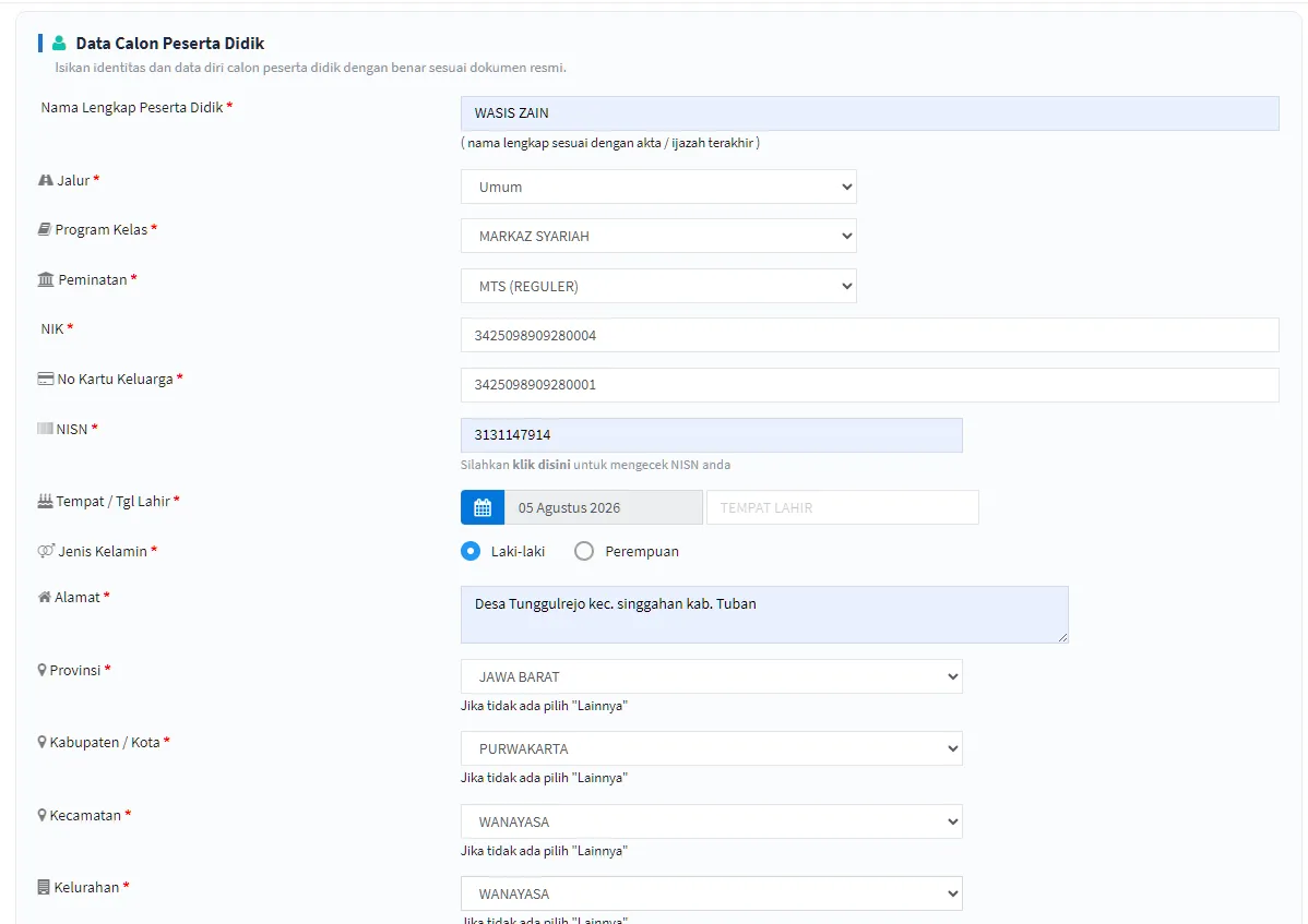 Lengkapi data calon peserta didik — screenshot 1